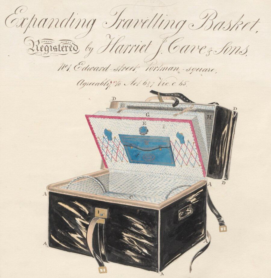 Expanding Travelling Basket — Registered by Harriet J. Cave & Sons